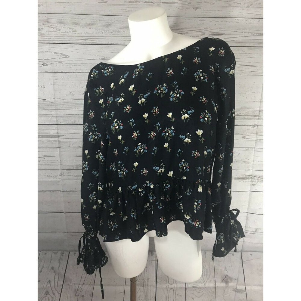 NEW FRNCH Women's Floral Print Tie Blouse Top
